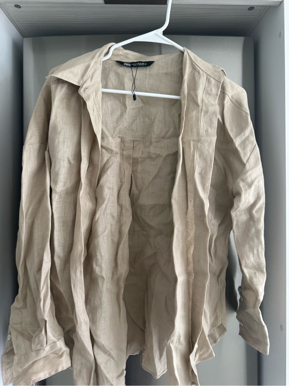 Zara Men's Light Beige Linen Button-Down Shirt